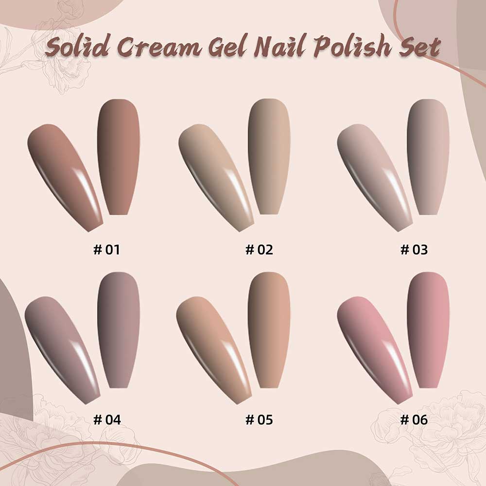Classic Nude Color 6 Colors Set + Free 3-colors-in-1 (#08) Solid Cream Gel Polish