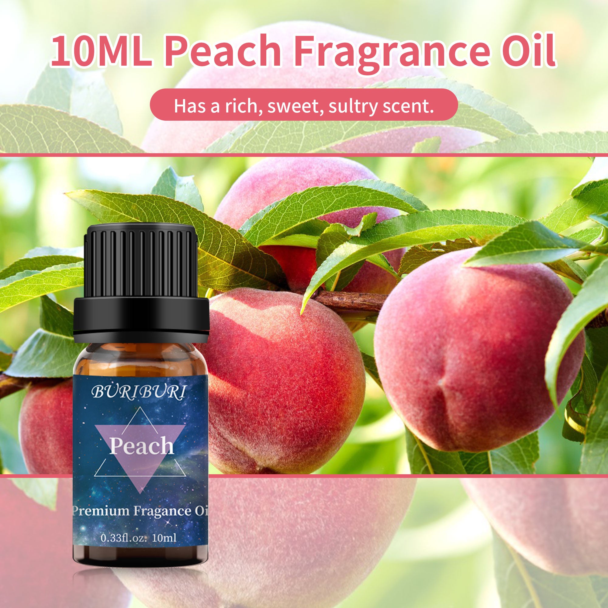 Premium Grade Peach Scented Fragrance Oil - 10ml