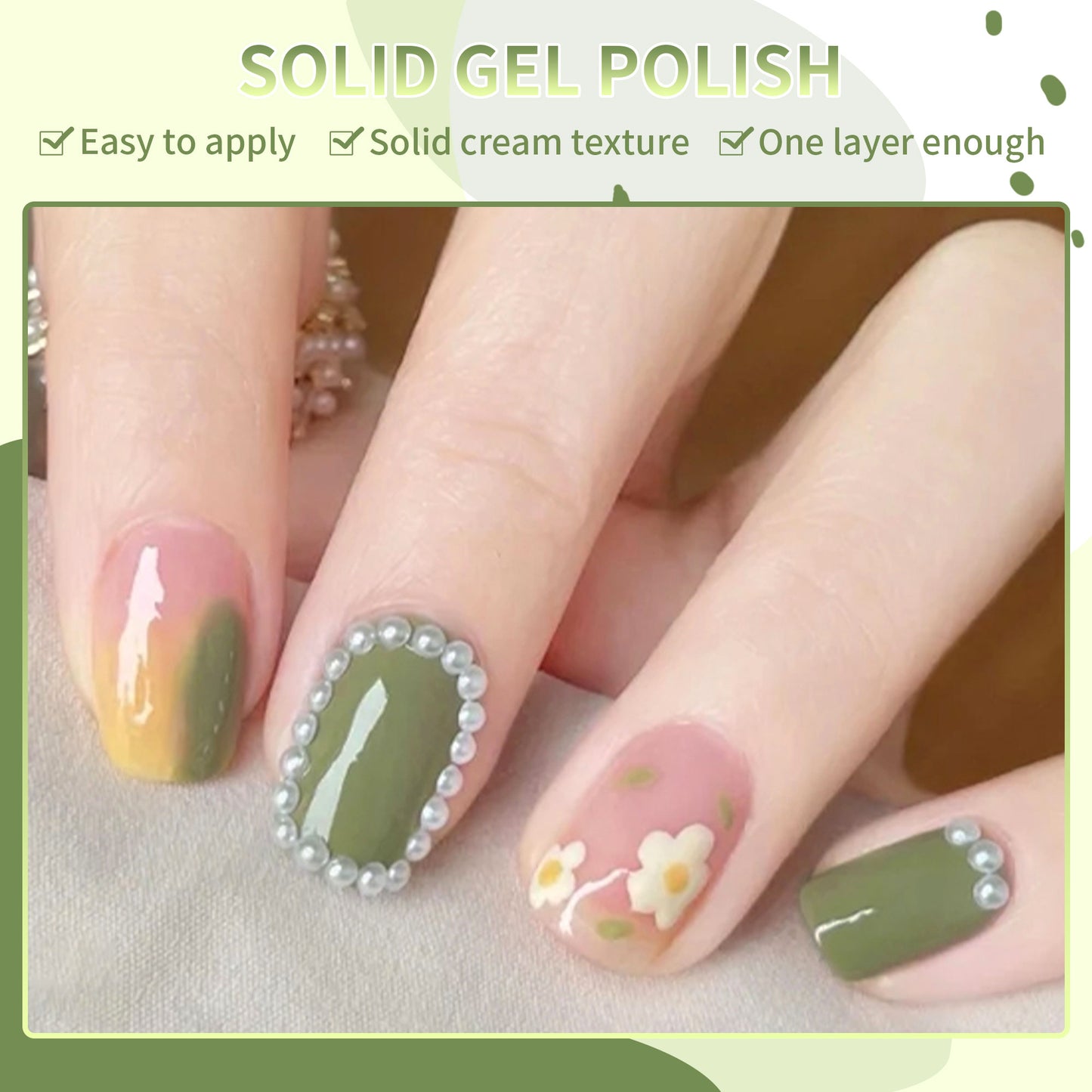 3 Colors in 1 Solid Cream Gel Polish - Nude, Olive Green, Light Green