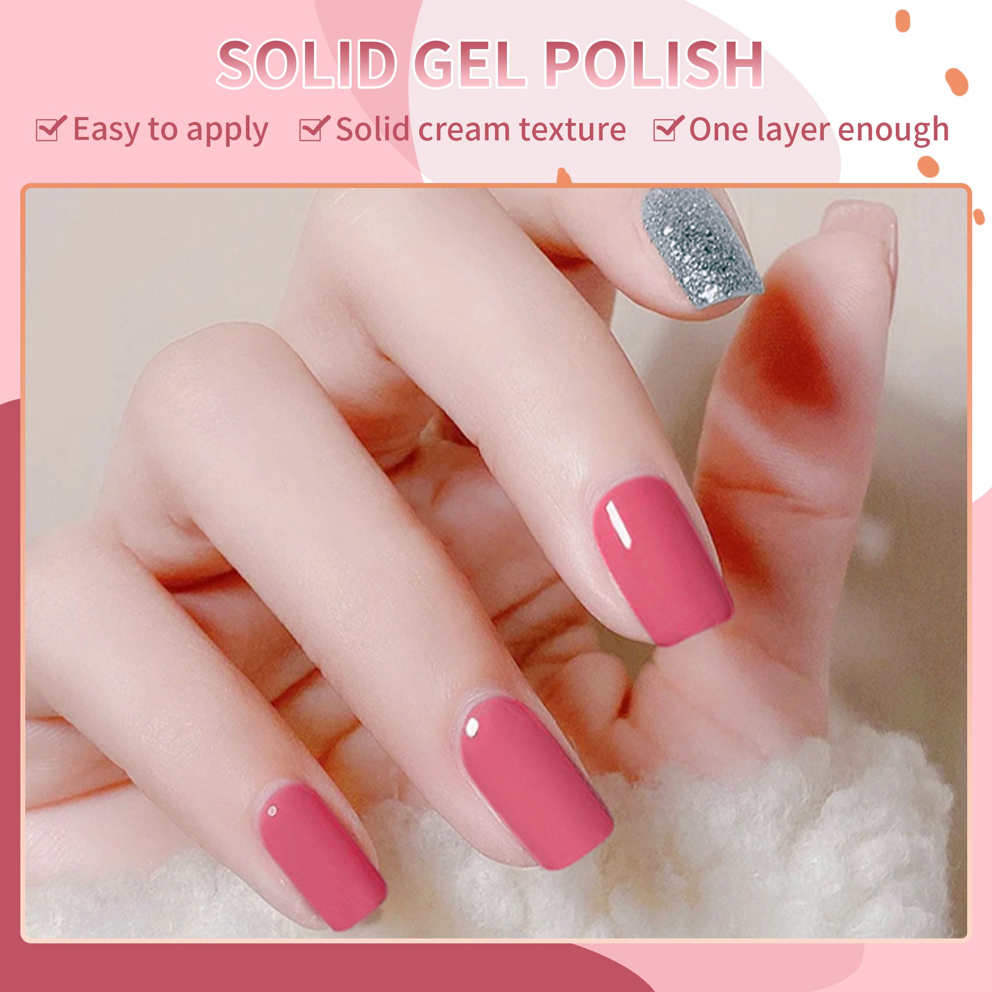 3 Colors in 1 Solid Cream Gel Polish - White, Watermelon Red, Glitter Silver