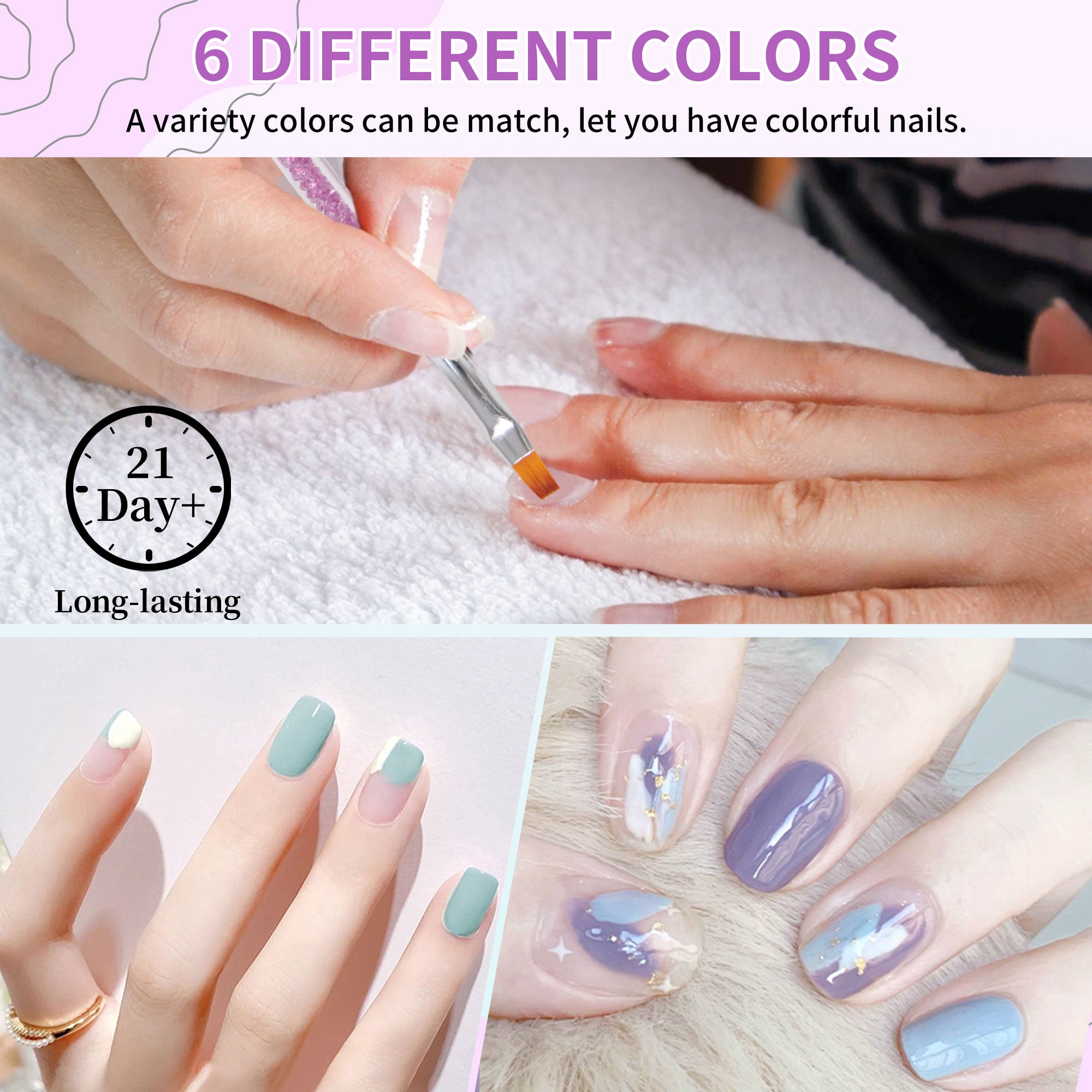 Blue & Purple Series - 6 Colors Solid Cream Gel Nails Polish Set