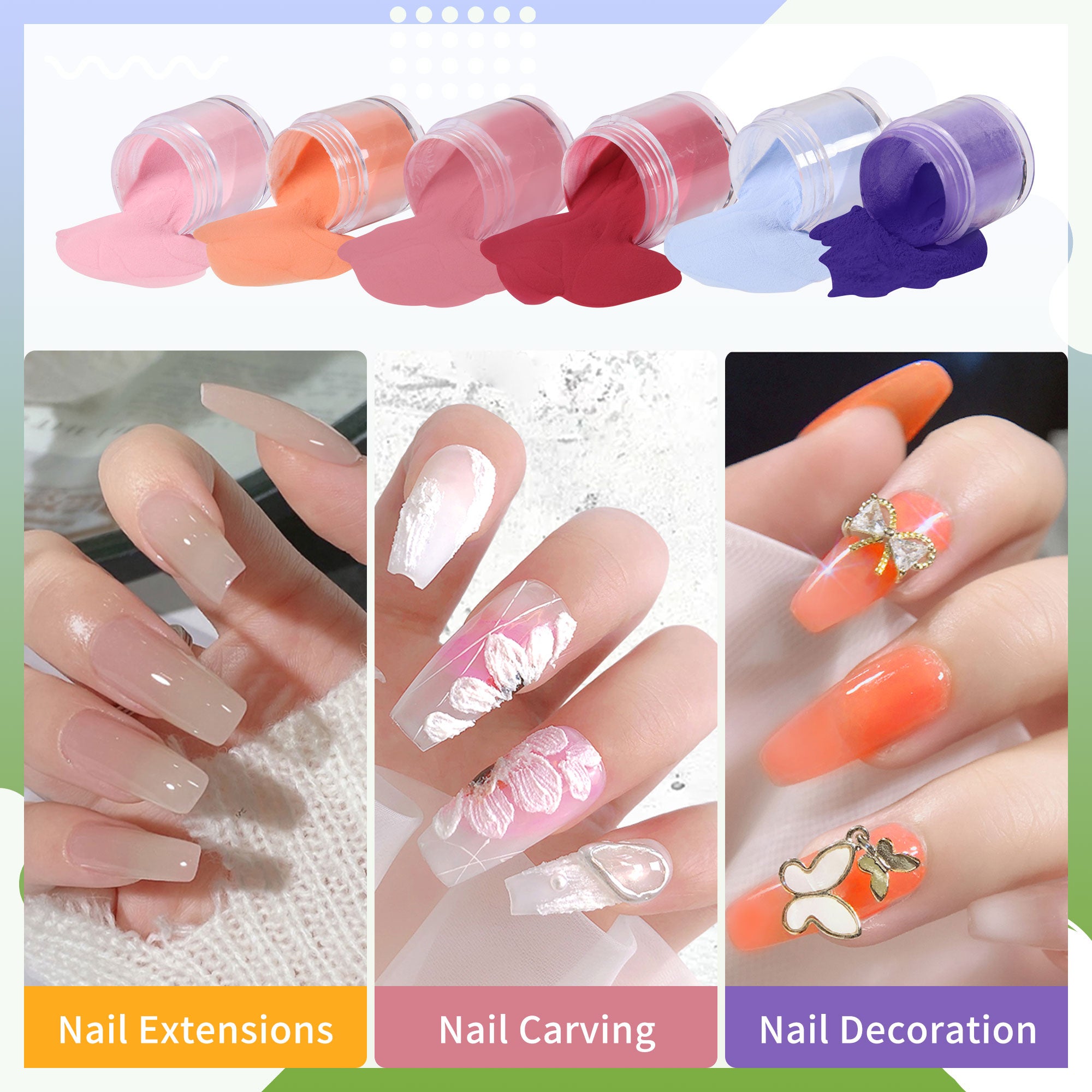 Happy Vacation - 6 Colors Nails Acrylic Powder Set