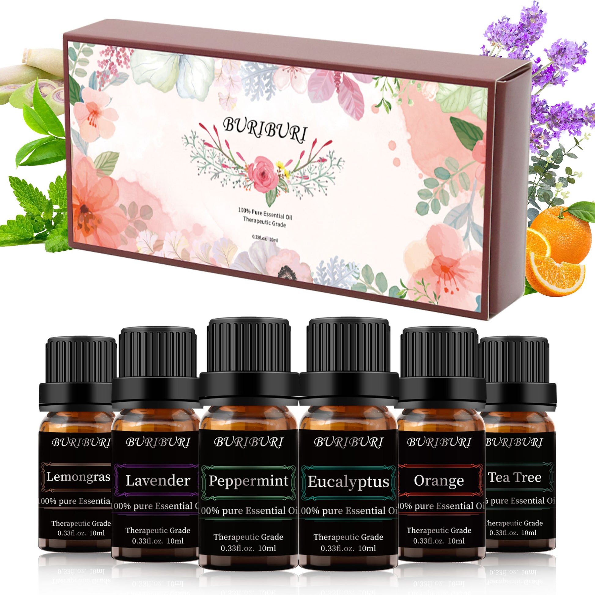 lavender orange peppermint eucalyptus lemongrass tea tree  essential oil