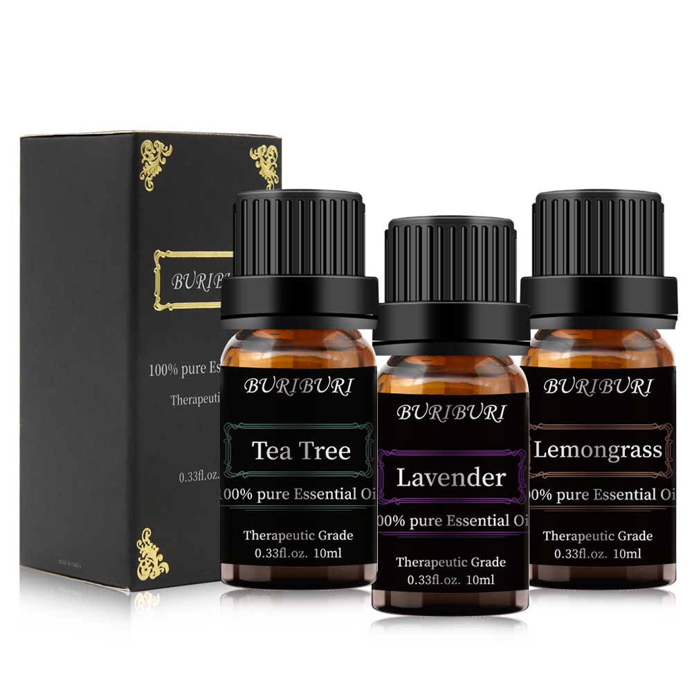 tea tree, lavender, lemongrass essential oils