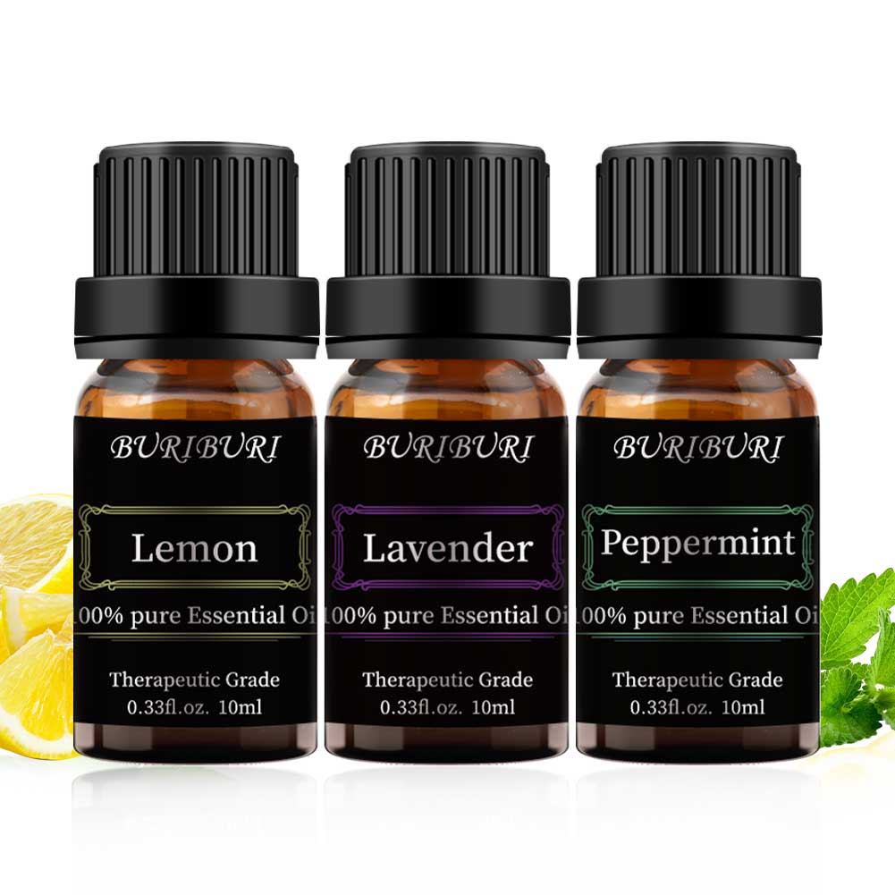 lemon, lavender, peppermint essential oils
