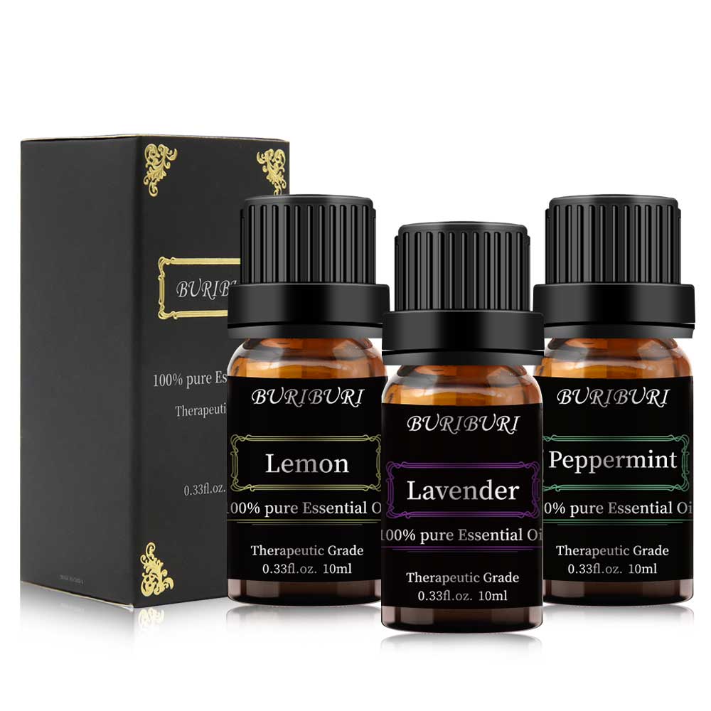 lemon, lavender, peppermint essential oils